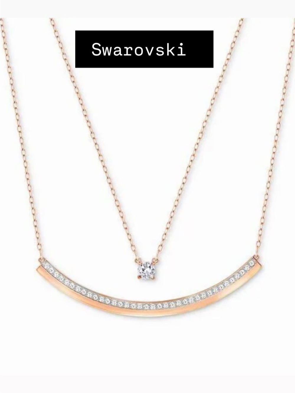 Swarovski Rose Gold Tone Double Layer Crystal Necklace NWT